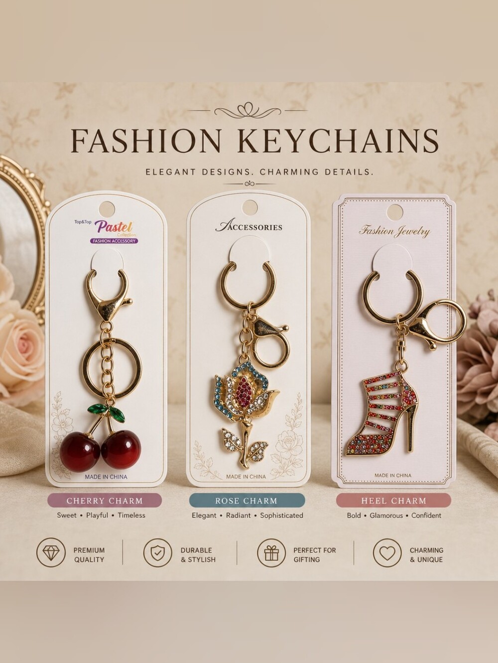 NWT Crystal Rhinestone Bag Charms ✨ Choose Your Vibe:  Cherry, Rose, High Heel✨️
